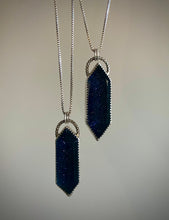 Load image into Gallery viewer, RESERVED: Blue Goldstone & Quartz Elongated Hex Pendants