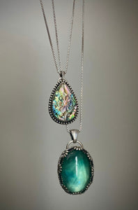 Carved Abalone & Quartz Flower Pendant