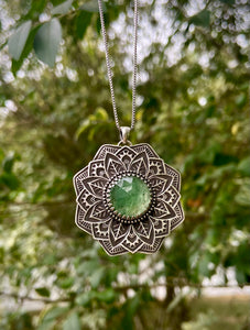 Green Tanzurine Leafy Mandala Pendant