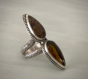 Ammonite & Tiger Eye Ring