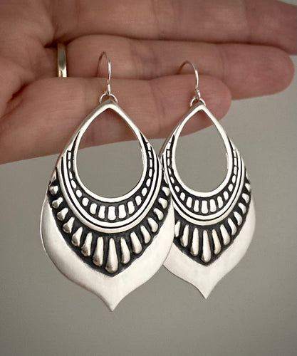 Silver Boho Teardrop Earrings