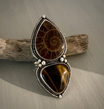 Load image into Gallery viewer, Reserved: Tiger Eye &amp; Ammonite Ring- Remainder