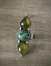 Load image into Gallery viewer, Vesuvianite &amp; Turquoise Triple Stoned Ring
