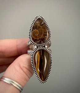 Ammonite & Tiger Eye Ring