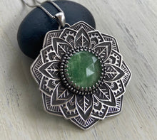 Load image into Gallery viewer, Green Tanzurine Leafy Mandala Pendant