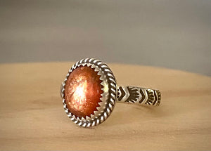 Hand Stamped Sunstone Ring