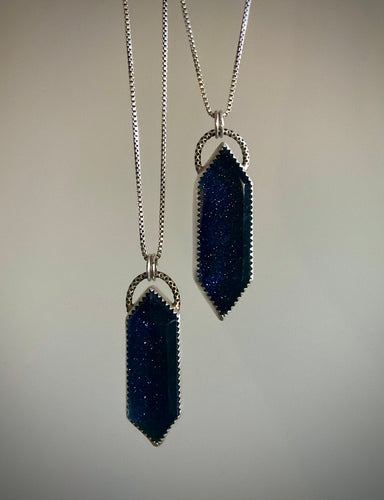 RESERVED: Blue Goldstone & Quartz Elongated Hex Pendants