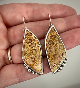 Beaded Fossil Coral Earrings