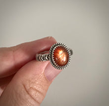 Load image into Gallery viewer, Hand Stamped Sunstone Ring