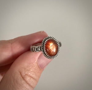 Hand Stamped Sunstone Ring