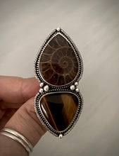 Load image into Gallery viewer, Reserved: Tiger Eye &amp; Ammonite Ring- Remainder