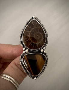 Reserved: Tiger Eye & Ammonite Ring- Remainder