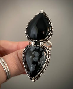 Onyx & Snowflake Obsidian Ring