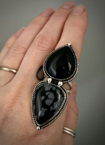 Onyx & Snowflake Obsidian Ring
