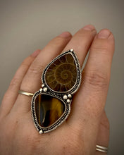 Load image into Gallery viewer, Reserved: Tiger Eye &amp; Ammonite Ring- Remainder