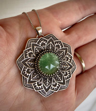 Load image into Gallery viewer, Green Tanzurine Leafy Mandala Pendant