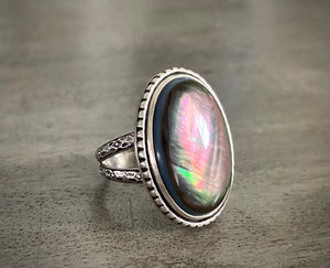Reserved for G: Black Mother of Pearl Ring & Pendant-Remainder