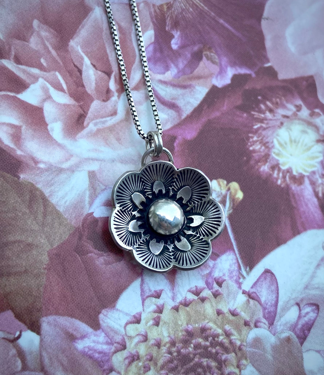 Hand Stamped Flower Pendant