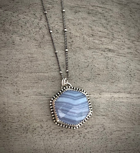 Blue Lace Agate Hex Necklace