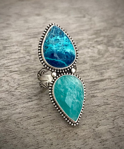 Shattuckite & Amazonite Ring