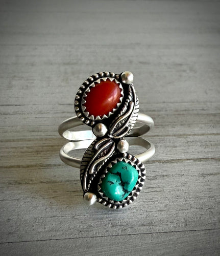 Turquoise & Coral “Vintage” Ring