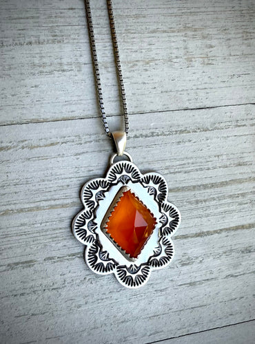 Hand Stamped Carnelian Pendant