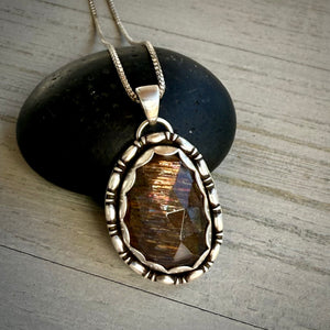 Black Moonstone with Sunstone Pendant