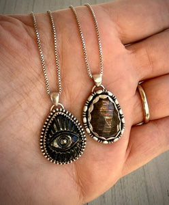 Black Moonstone with Sunstone Pendant