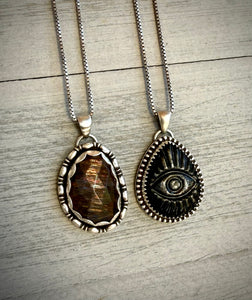 Black Moonstone with Sunstone Pendant