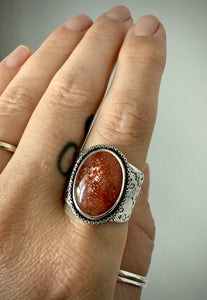 Sunstone Skull Wide Band Ring