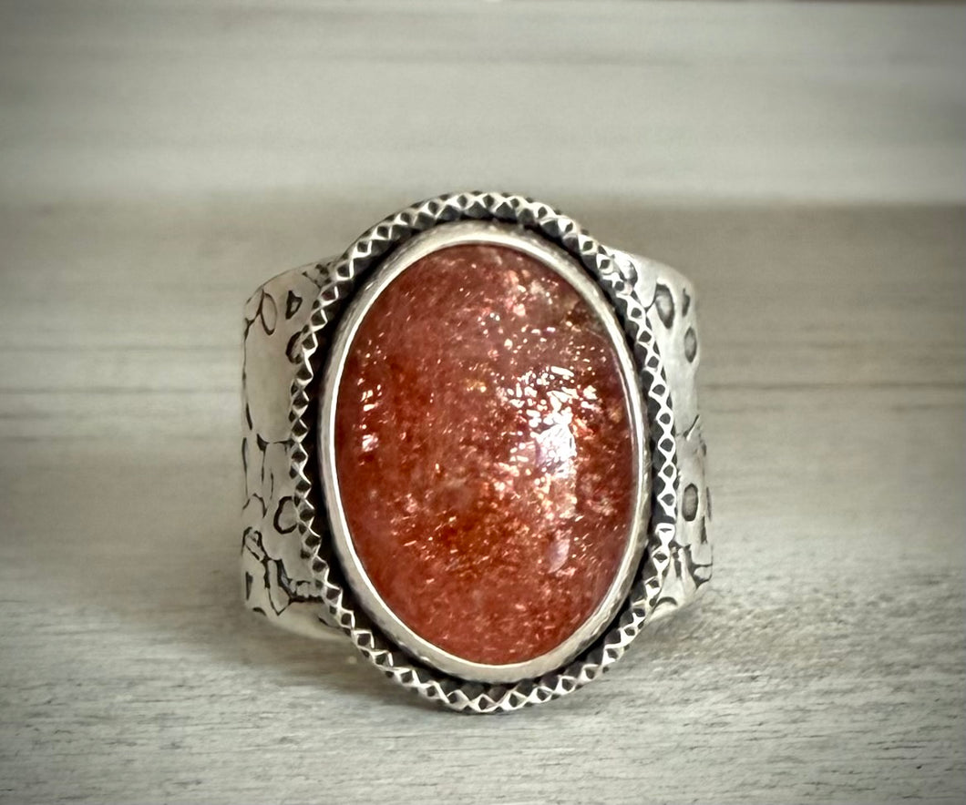 Sunstone Skull Wide Band Ring