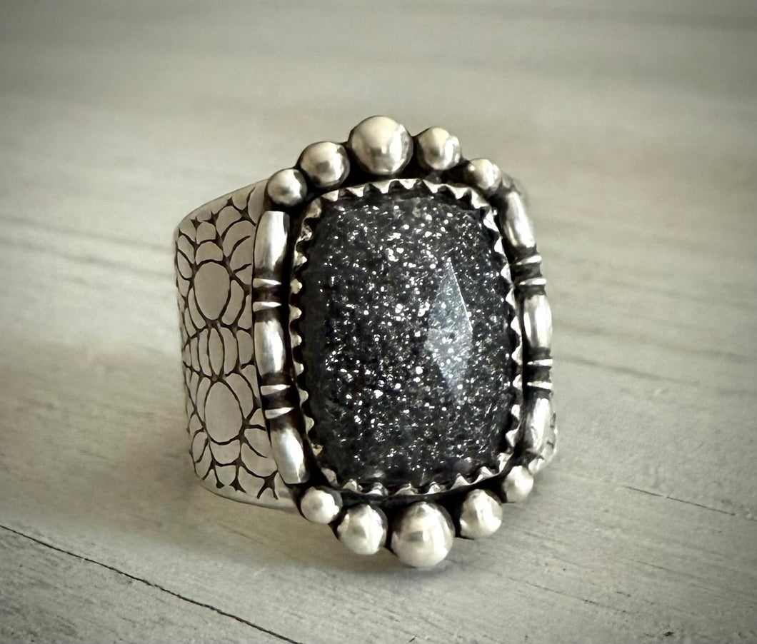 Galaxy Quartz Spider Web Wide Band Ring