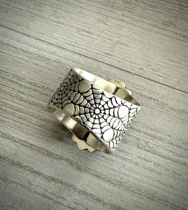 Galaxy Quartz Spider Web Wide Band Ring