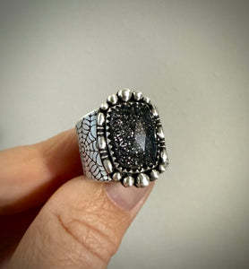 Galaxy Quartz Spider Web Wide Band Ring