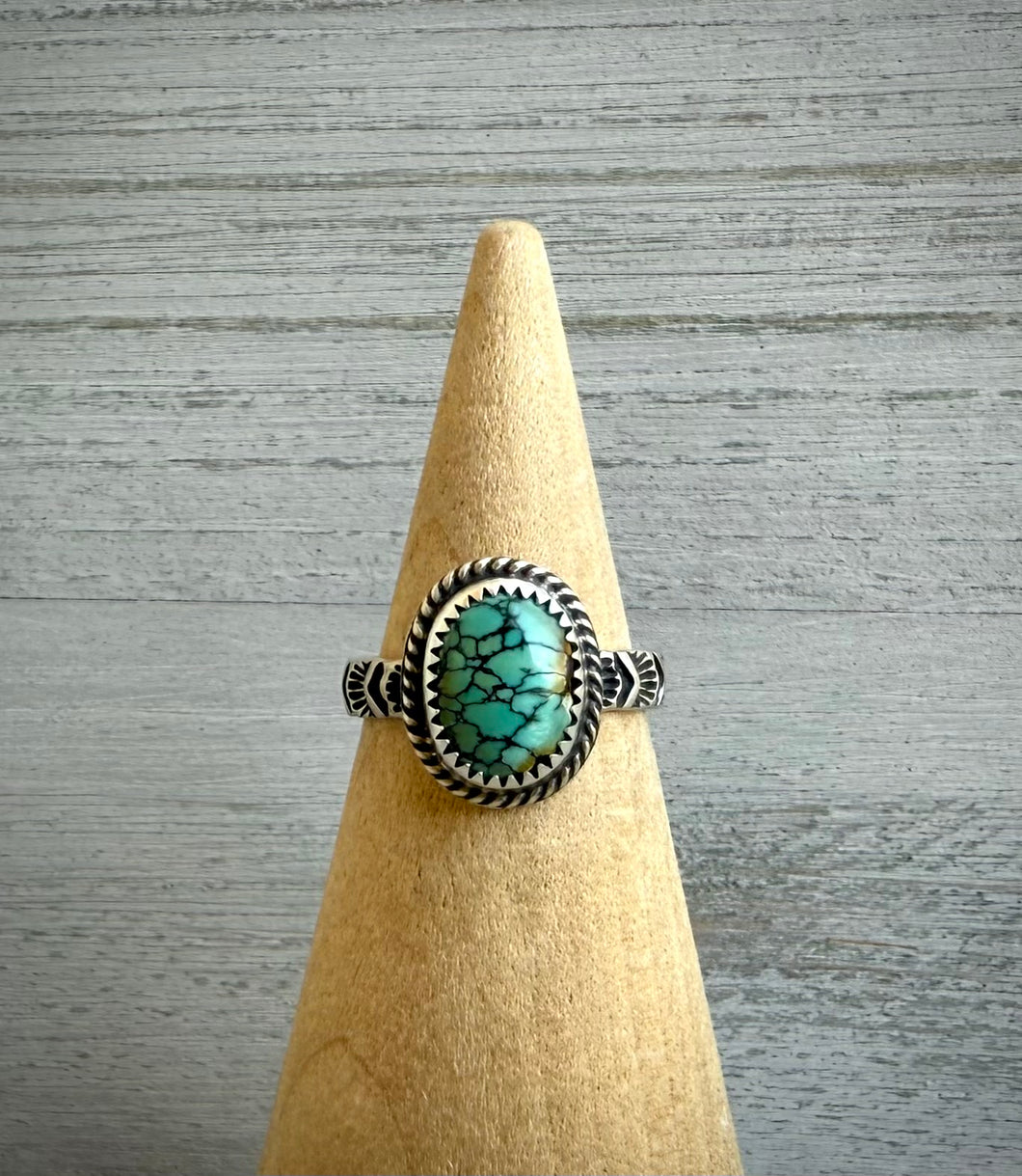 Hand Stamped Hubei Turquoise Ring