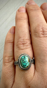 Hand Stamped Hubei Turquoise Ring