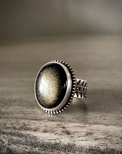 Gold Sheen Obsidian Moroccan Ring
