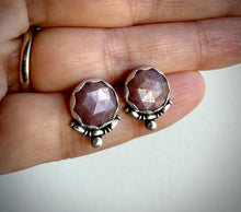 Load image into Gallery viewer, Pink Moonstone Stud Earrings