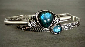 Reserved: Labradorite & Kyanite Stacker Cuffs- Deposit