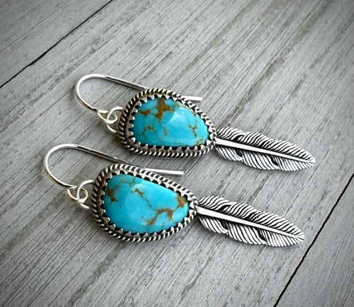Turquoise Feather Earrings