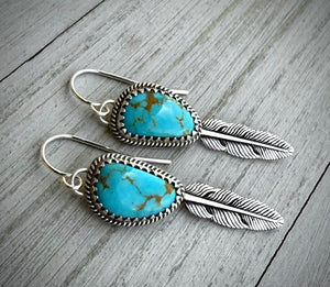 Turquoise Feather Earrings
