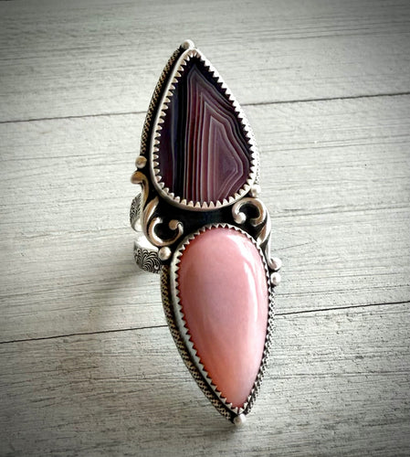Reserved: Pink Opal & Botswana Agate Ring- Remainder