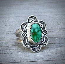 Load image into Gallery viewer, Hand Stamped Emerald Valley Turquoise Ring