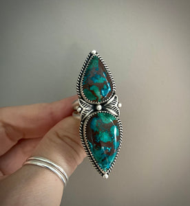 Double Stoned Peruvian Chrysocolla Stamped Ring