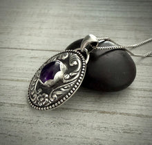 Load image into Gallery viewer, Tooled Floral Amethyst Pendant