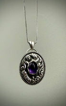 Load image into Gallery viewer, Tooled Floral Amethyst Pendant