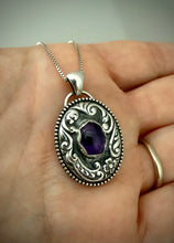 Load image into Gallery viewer, Tooled Floral Amethyst Pendant