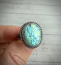 Load image into Gallery viewer, Hubei Turquoise Ring with Hand Stamped Band