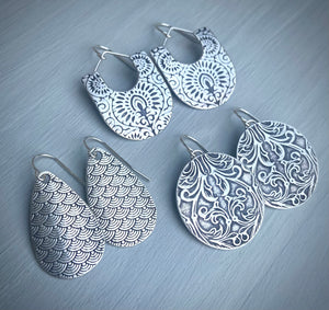 Dragon Scale Silver Earrings