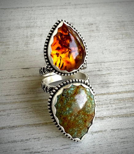Amber & Turquoise Split Ring